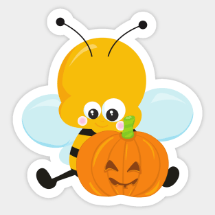 Halloween, Cute Bee, Pumpkin, Trick Or Treat, Boo Sticker